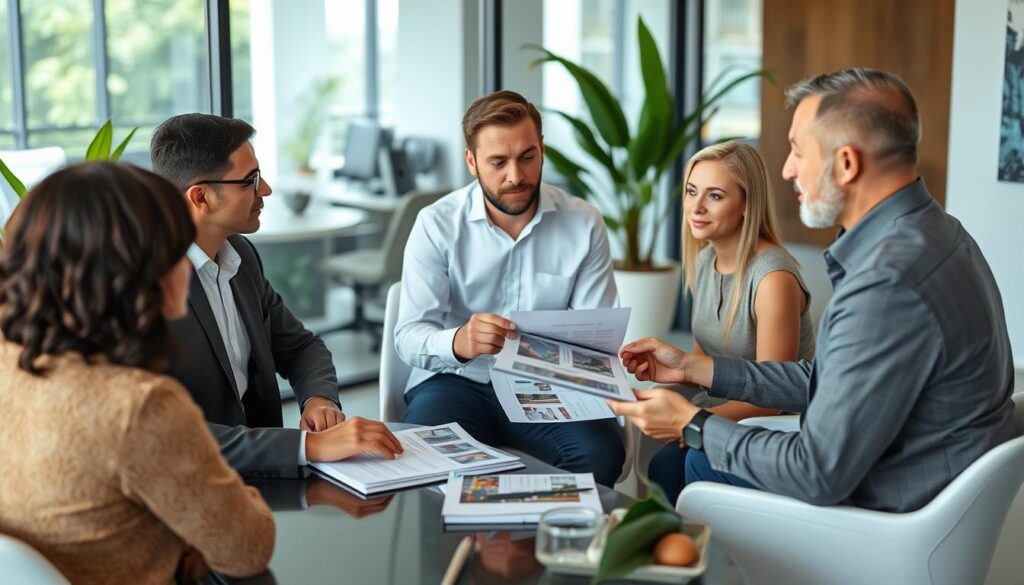 Business professionals discussing Costa Rica commercial loan options