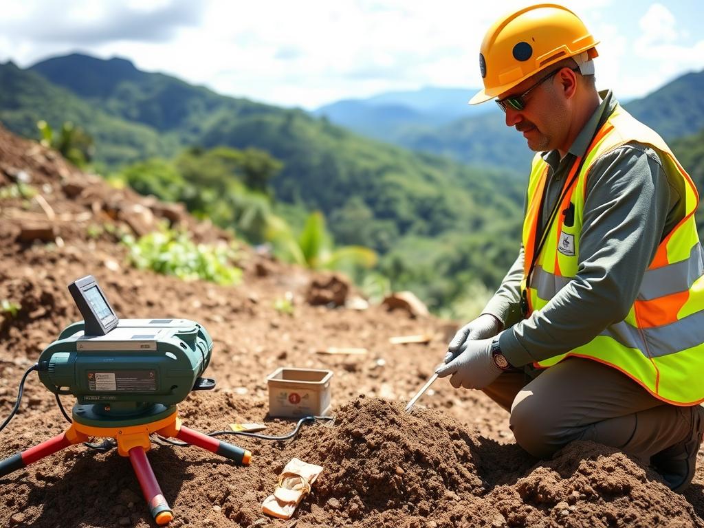 Engineer conducting soil testing for due diligence for project financing Costa Rica Engineer conducting soil testing for due diligence for project financing Costa Rica
