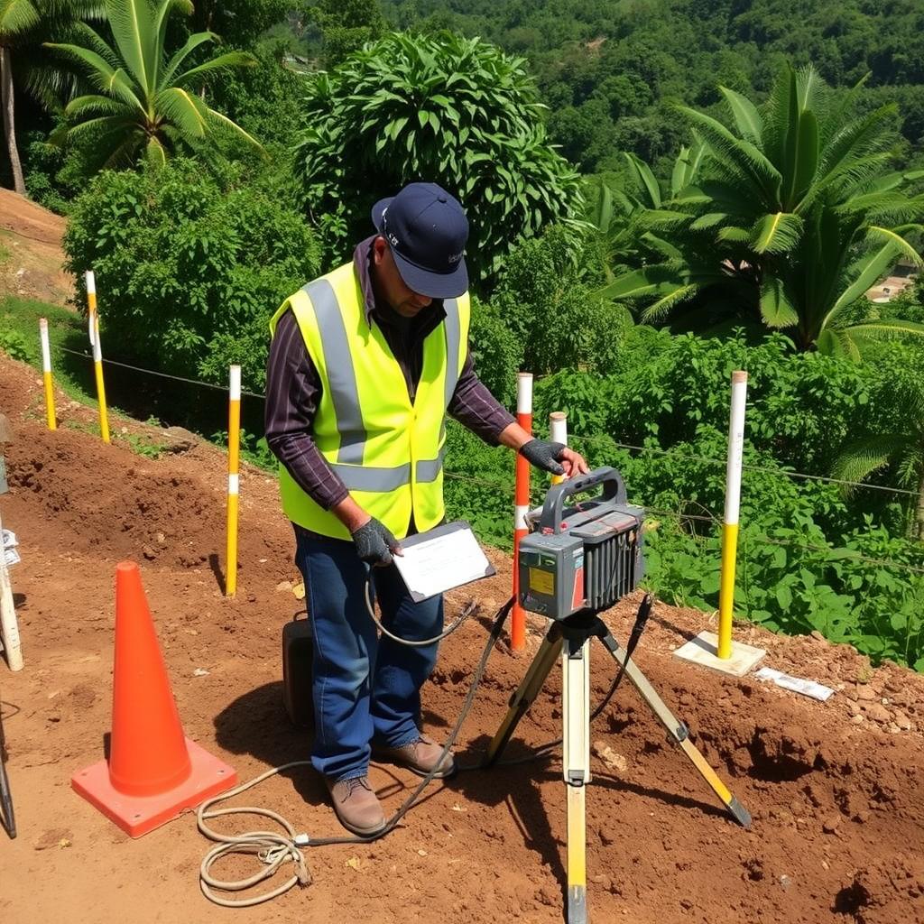 Engineer conducting soil testing for due diligence for project financing Costa Rica