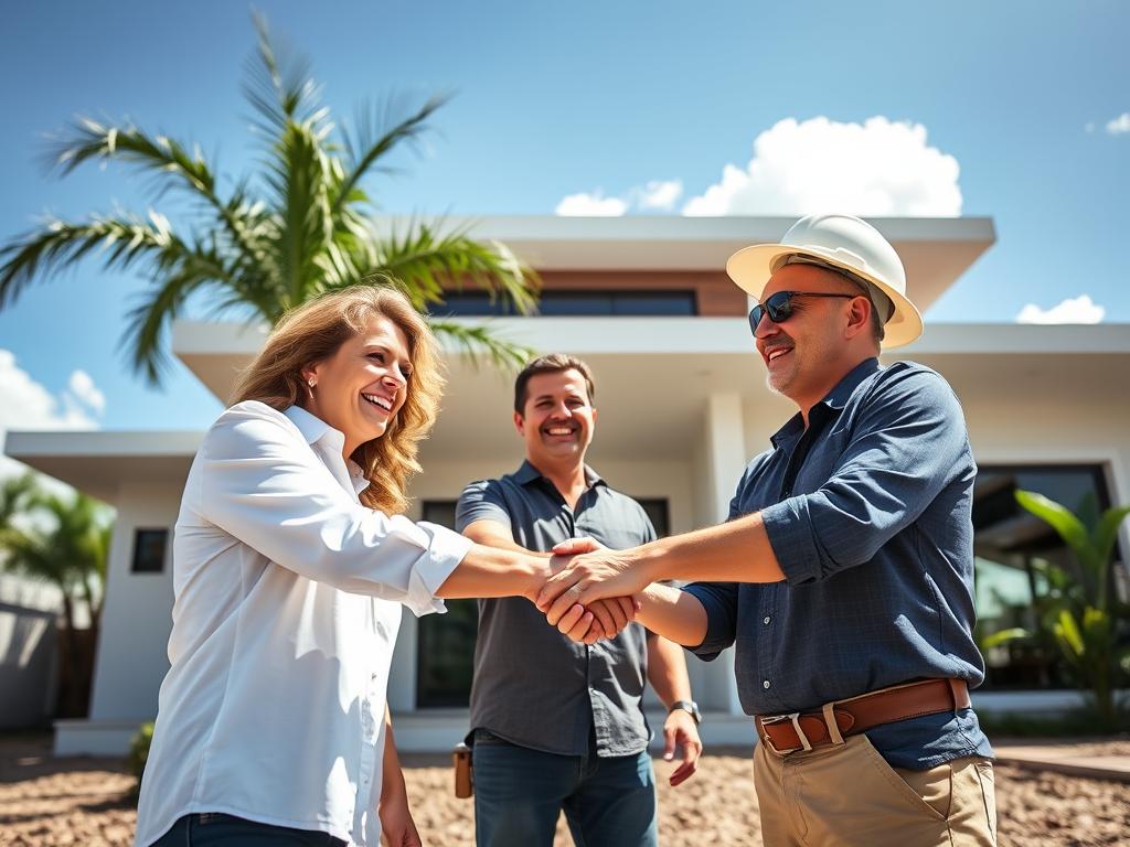 Happy clients receiving keys to their completed Costa Rica construction project Happy clients receiving keys to their completed Costa Rica construction project