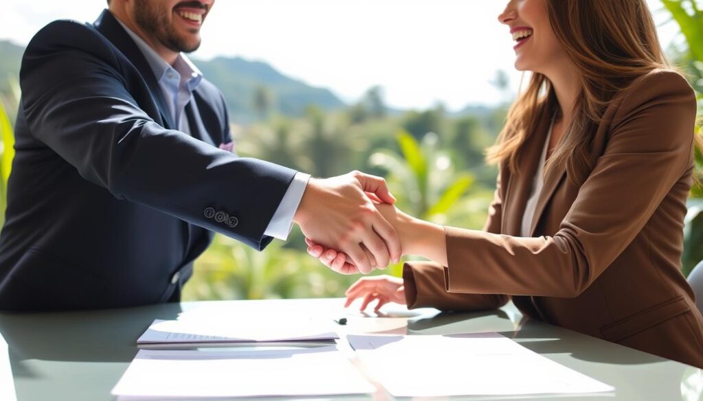 Successful property sale handshake between GAP Real Estate agent and client